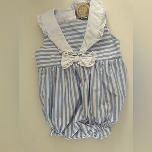 The Beaufort Bonnet Company Blue and White Striped Baby One-Piece